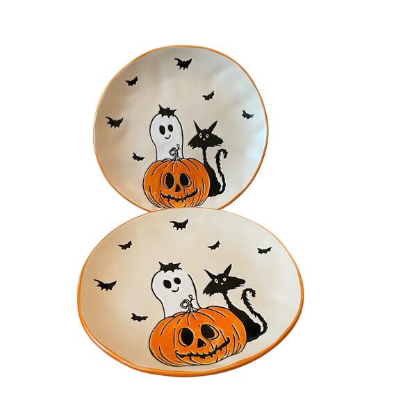 ELI & ANA Halloween Salad Plates 8in Black Cat Bats Ghost Pumpkin Set of 2 New - Picture 7 of 11